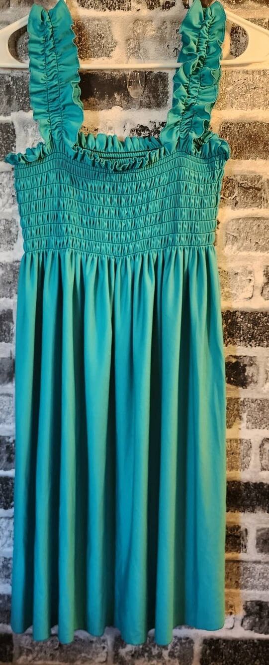 FC Teal Ruched Elastic Bust & Straps Knee Length Tank Dress Size L- XL